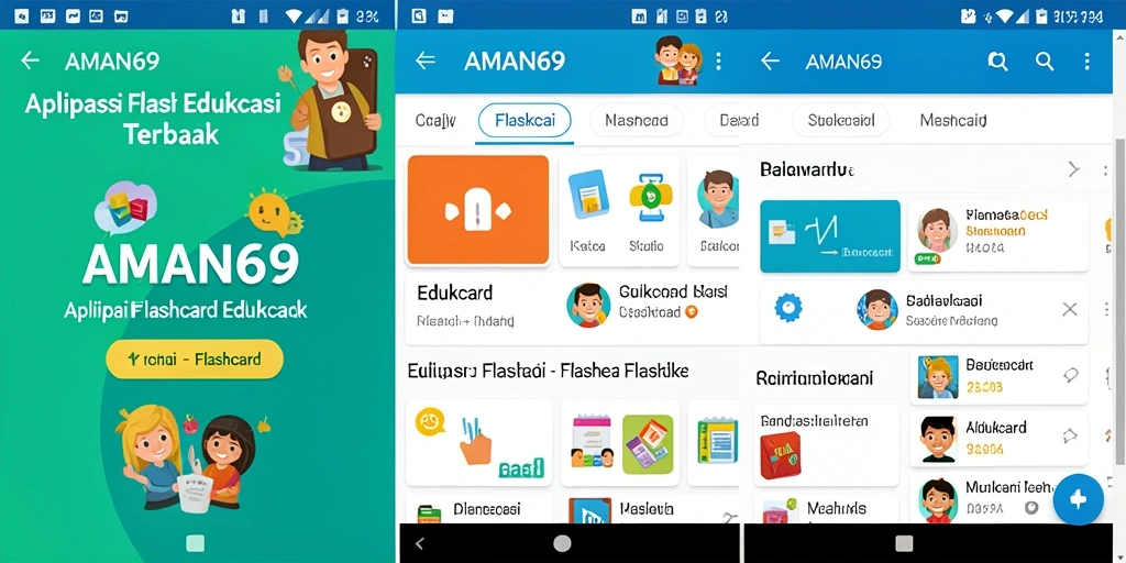 Tampilan antarmuka aplikasi Flashcard AMAN69 yang menarik dan interaktif.