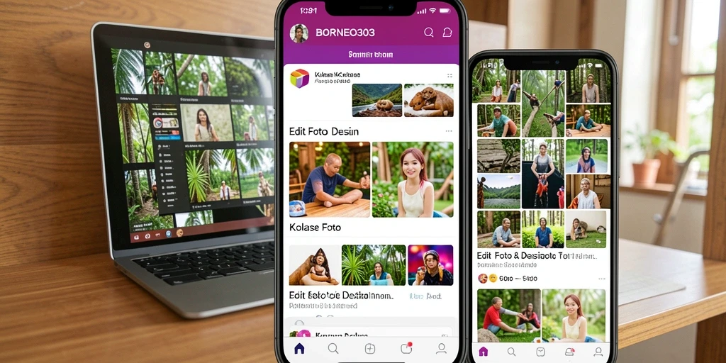 Antarmuka aplikasi BORNEO303 saat membuat kolase foto yang menarik.
