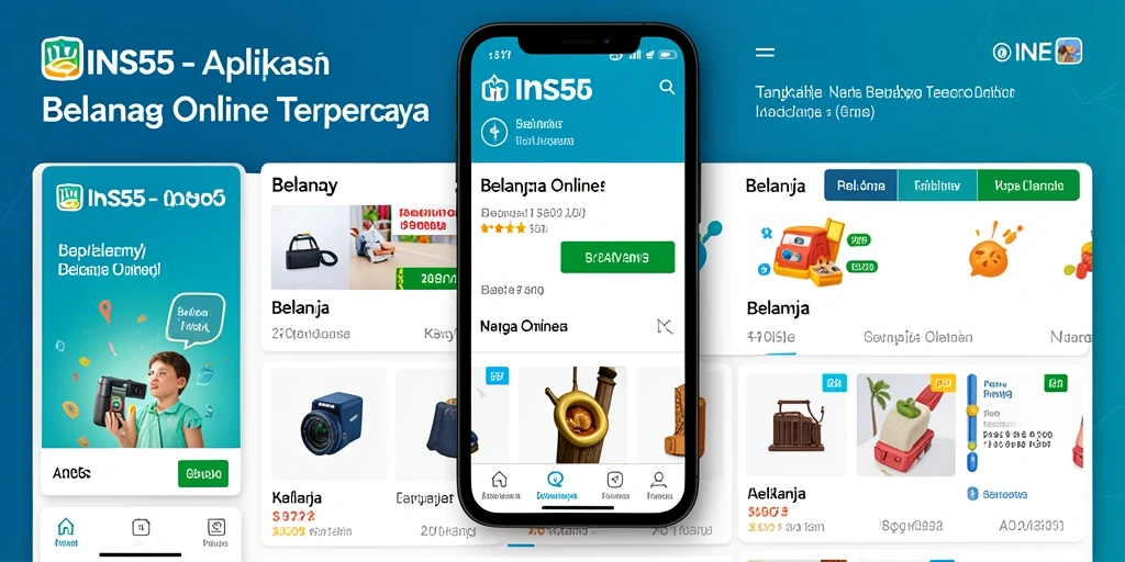 Tampilan antarmuka aplikasi INS55 untuk belanja online yang menarik.