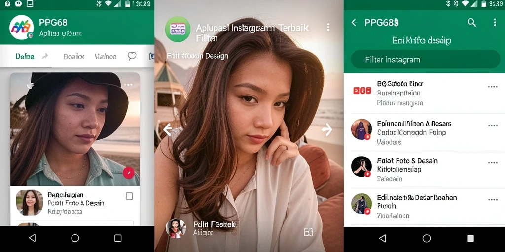 Antarmuka PGG68 dengan pilihan filter Instagram yang menawan.
