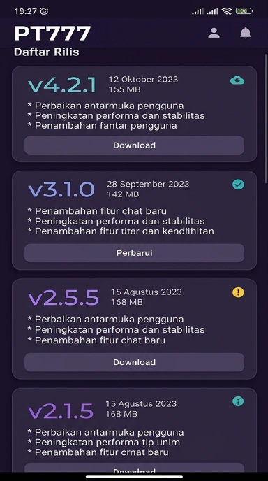 Riwayat Versi pt777 untuk Pengguna Android
